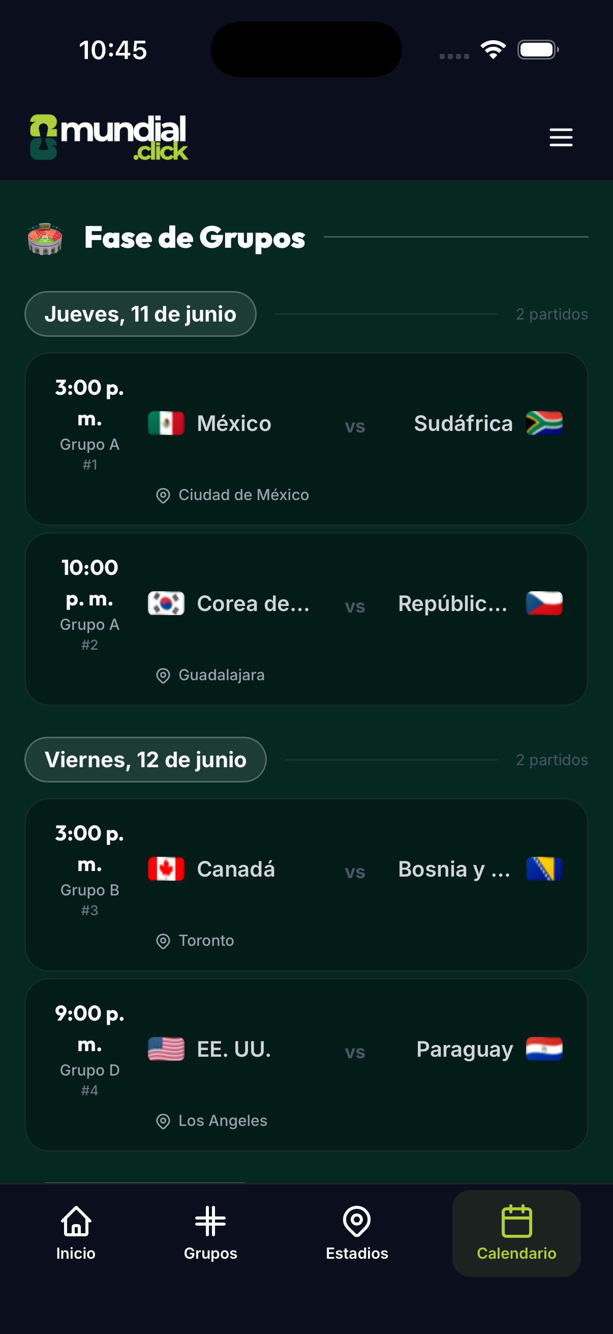 Calendario de Partidos